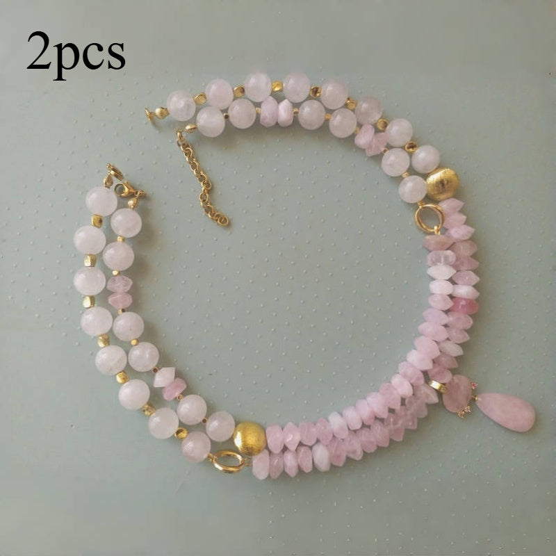 TEMU Bohemian Style Handmade Beaded Natural Crystal Necklace With Golden Accents, Teardrop Pendant, And Layered Design For Women - Casual Or Boho