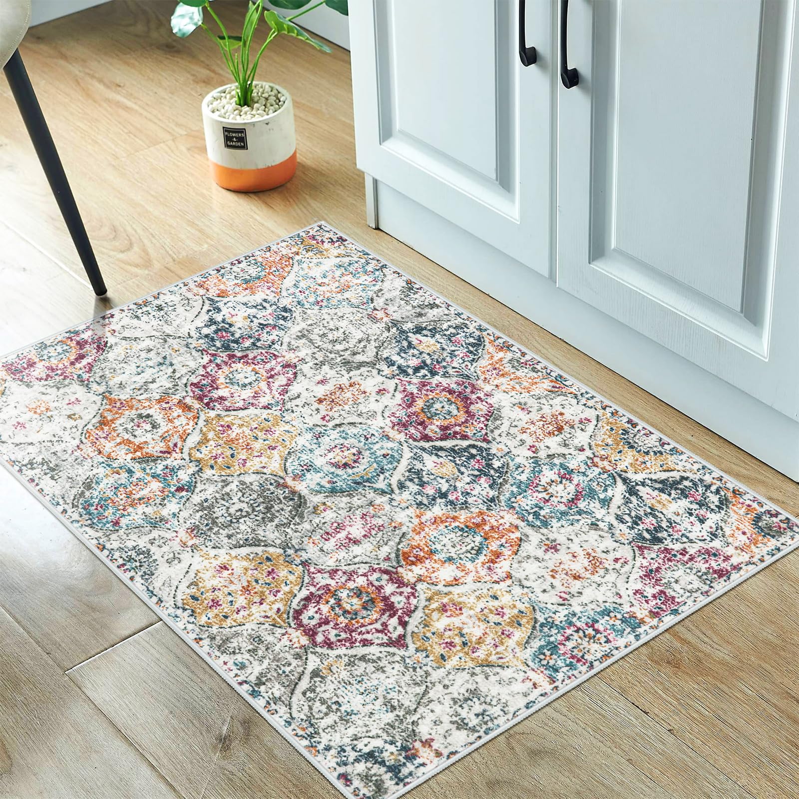 Lahome Moroccan Trellis Entryway Rug, 2x3 Kitchen Rugs Non Slip Washable, Non-Slip Indoor Door Mat Ultra-Thin, Small Throw Carpet for Bathroom Bedroom