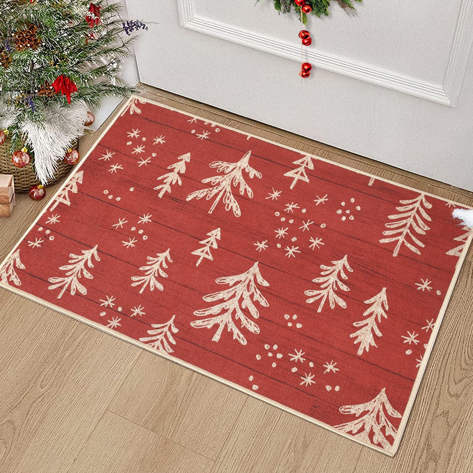 Garvee Christmas Tree Doormat 17x29 Indoor Floor Mat Non-Slip Welcome Mat Xmas Holiday Entrance Mat for Living Room Bedroom Kitchen Entryway, 17" x 29