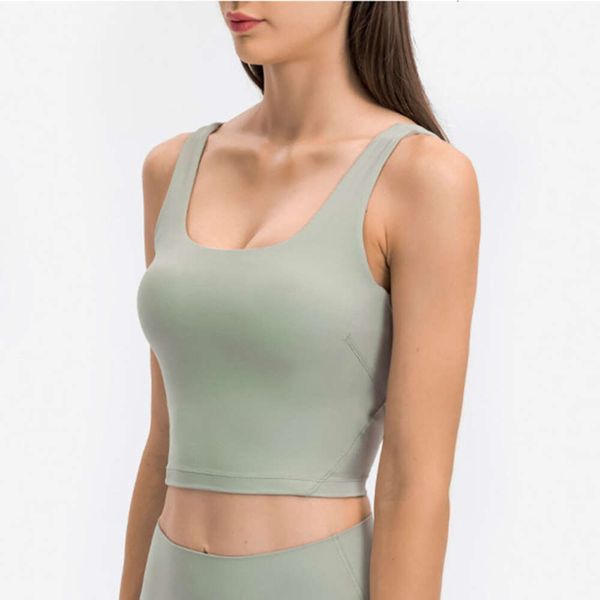 Women Built in Bra Waist-length Tank Top U-neck Backless Yoga Shirts Light Support Gym Clothing Fitess Summer Sports Underwear Naked Feel Br