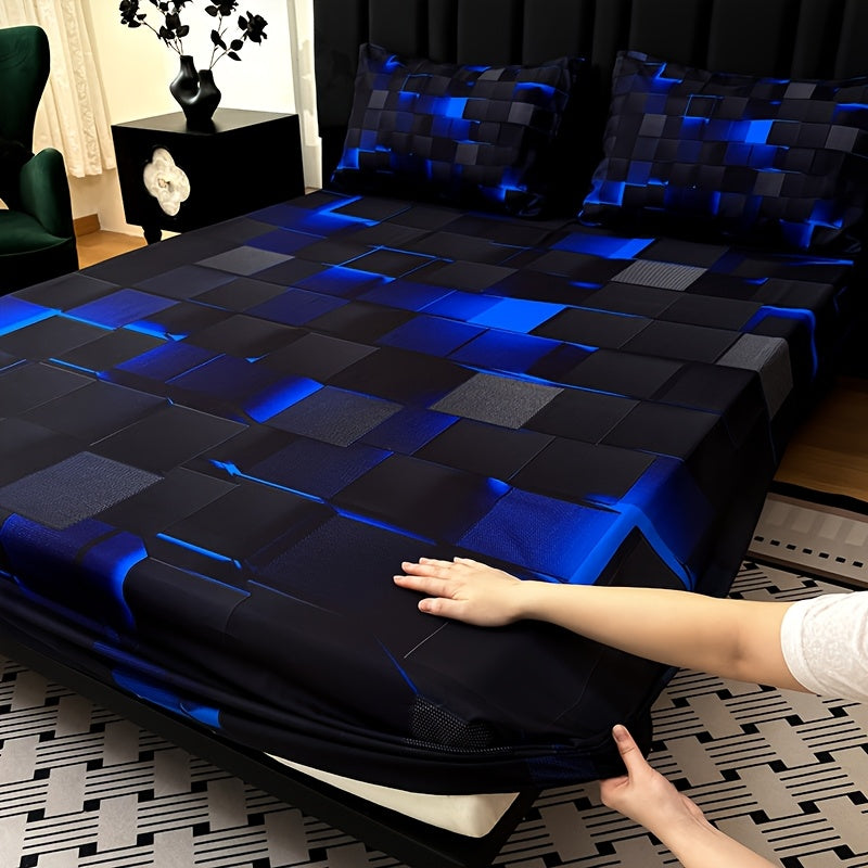 TEMU 3pcs Cool Technology Digital Printing Material Fitted Sheet(1pc Bed Sheet+2pcs Pillowcase No Filling) Deep Pocket In 15 Inch, At Home Dormitory