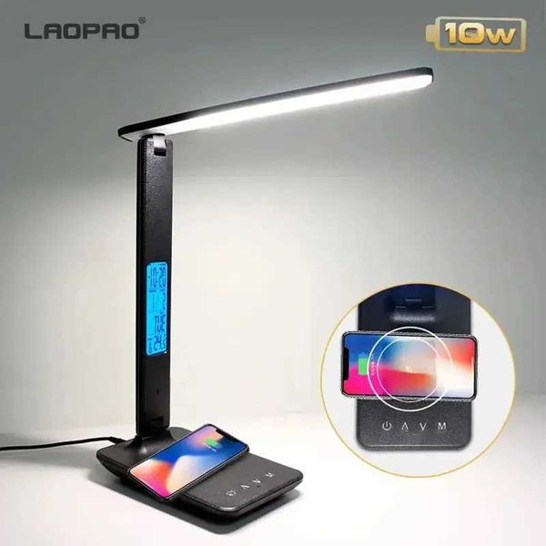 LAOPAO 10W QI Wireless Charging LED Desk Lamp With Calendar Temperature Alarm Clock Eye Protect Study Business Light Table Lamp Z241130