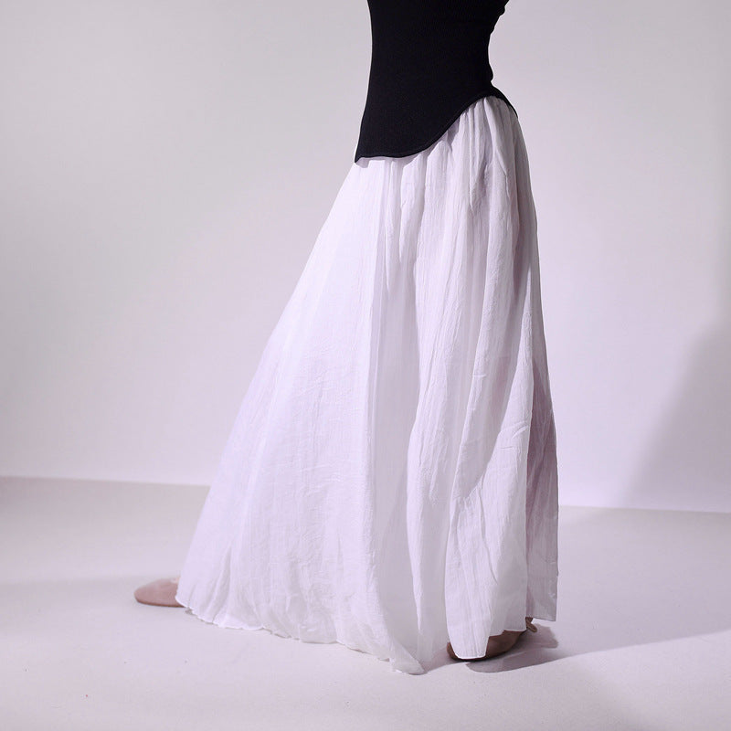 L2180Anti-wrinkle cotton and linen skirt, gentle and slim in spring, high waist and wide swing, solid color, ancient style long skirt