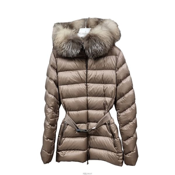 Winter White Down Jacket For Women Fox Fur Collar Waist Warm Coat Zip-up