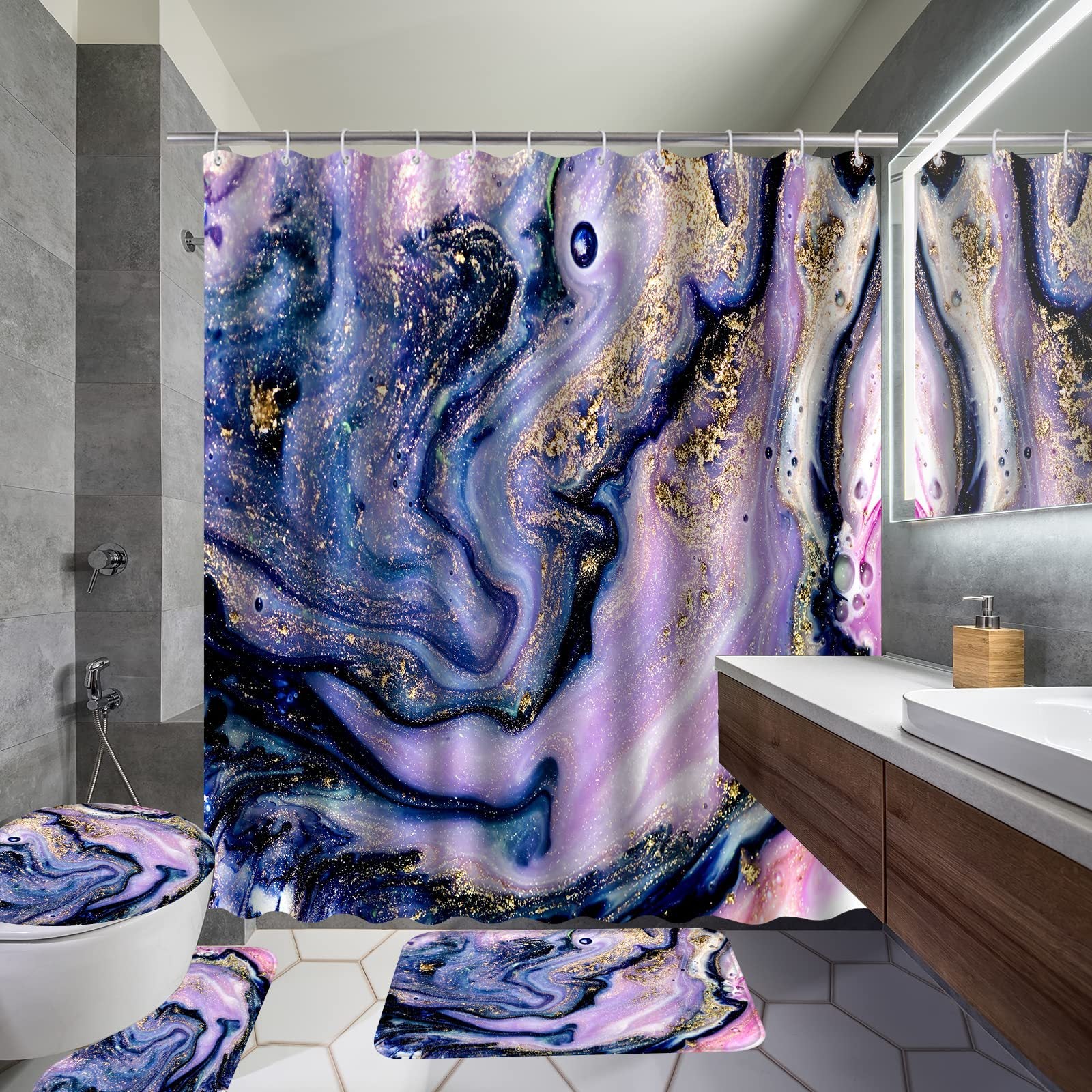 YL-36964 digital printed fabric shower curtain waterproof thick bathroom partition curtain with hook cross-border supply
