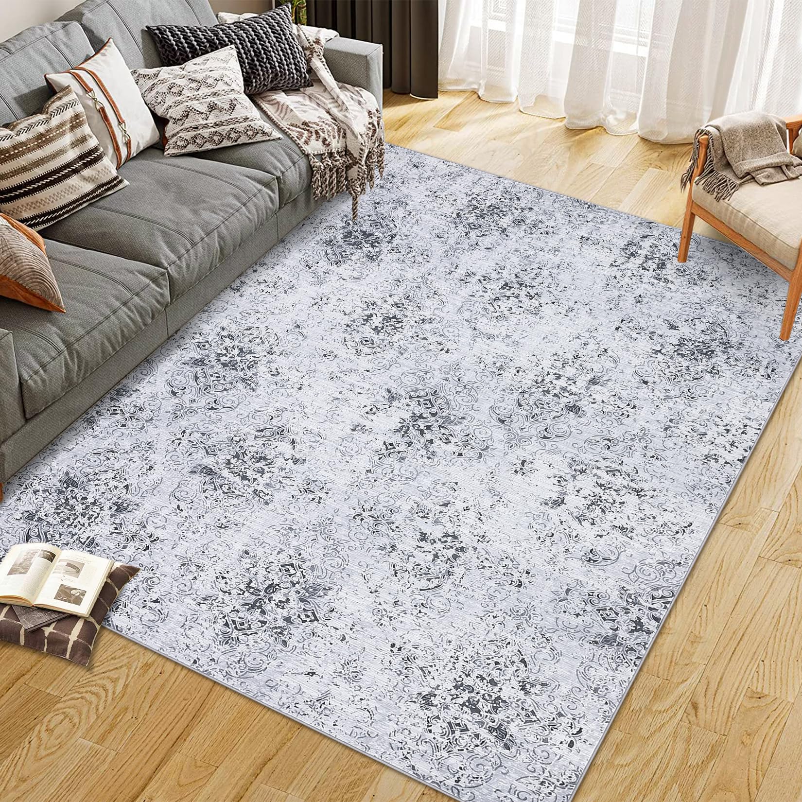 Garvee Machine Washable Area Rugs Lightweight Throw Soft Carpet Boho Botanical Floral Ultra-Thin Indoor Rug