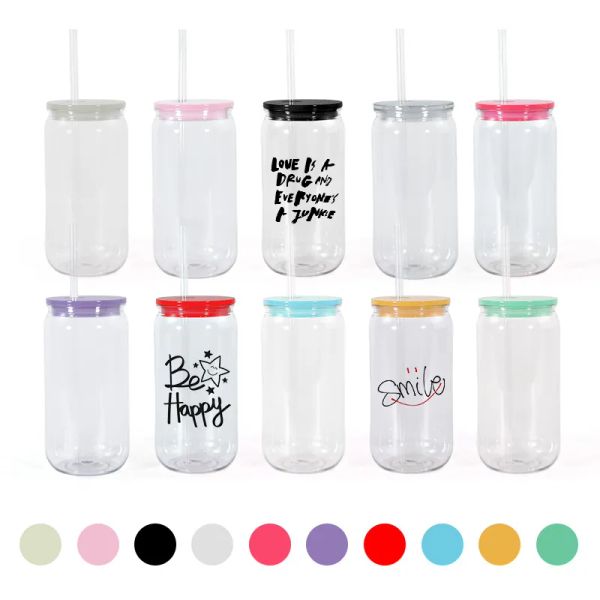 UPS Acrylic 16oz Libbey Plastic Can with Straw for Vinyl UV DTF Sticker Summer Drinkware Mason Jar Juice Cup Z 4.14