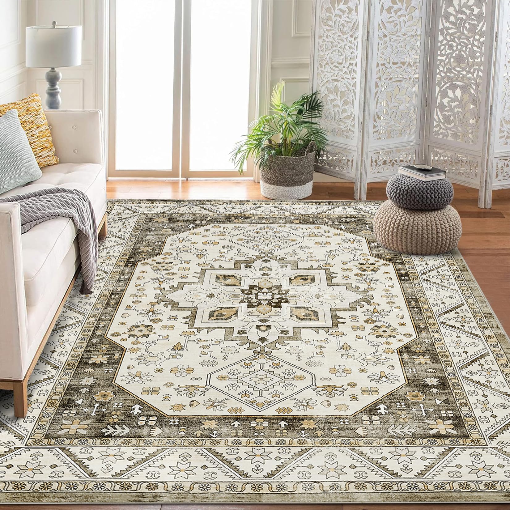 Garvee Short Pile Area Rugs Vintage Large Non Slip Carpet for Living Room Bedroom Dining Room Kitchen 5x7ft