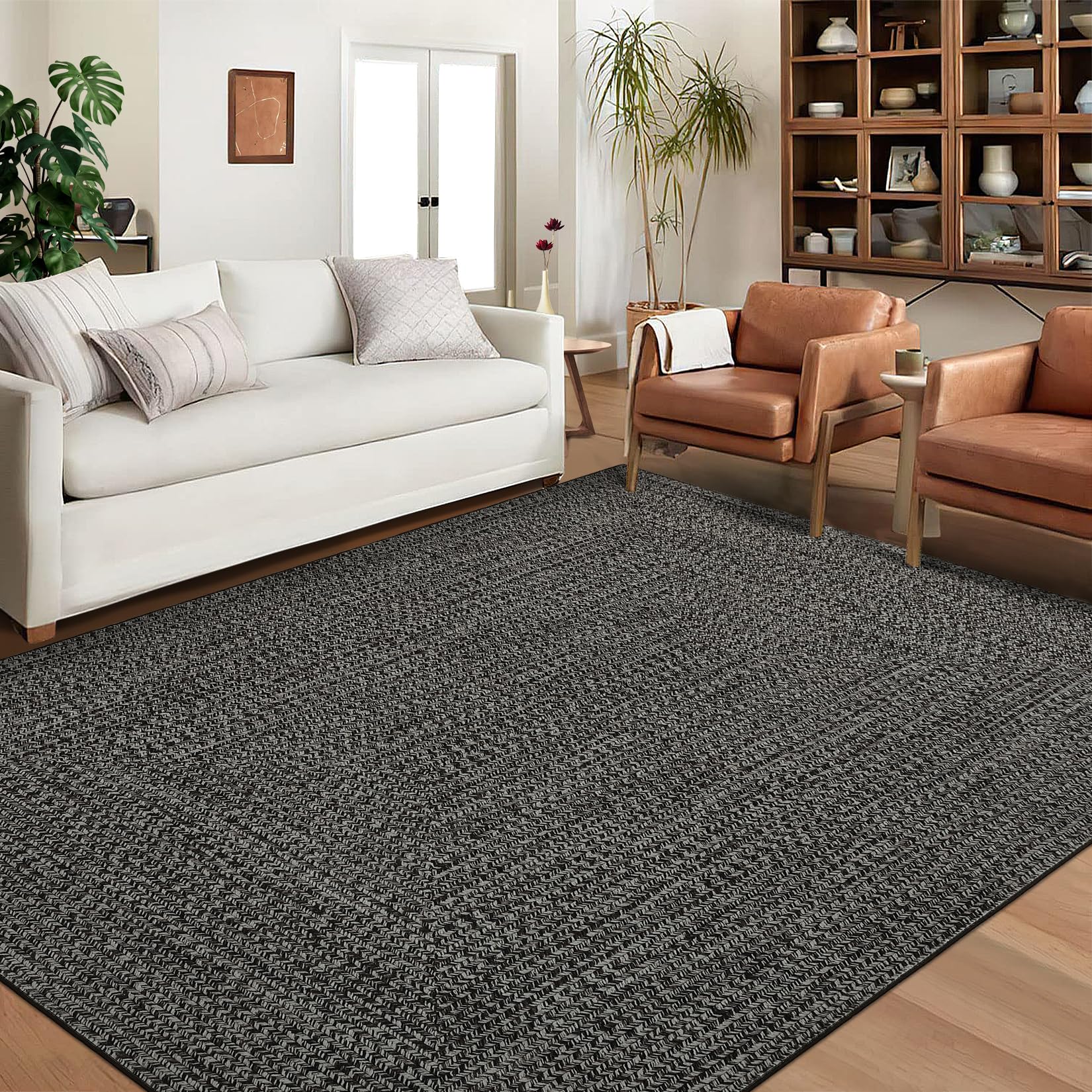 Garvee 3x5 Washable Rug with Non Slip Backing for Living Room and Bedroom, Gray Brown, Low Pile Braided Carpet