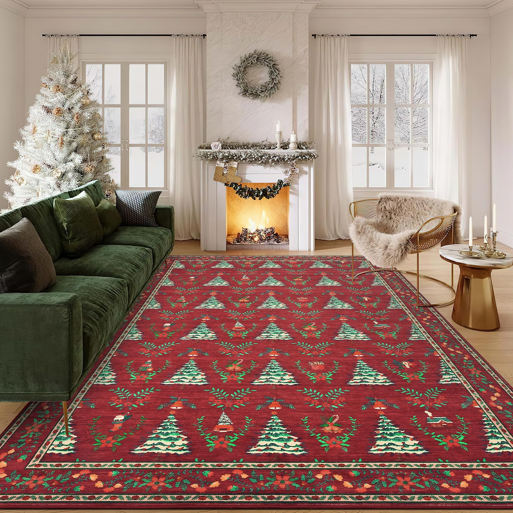Garvee 6x9 Washable Christmas Rugs Red Low Pile Entrance Floor Mats Indoor Living Room