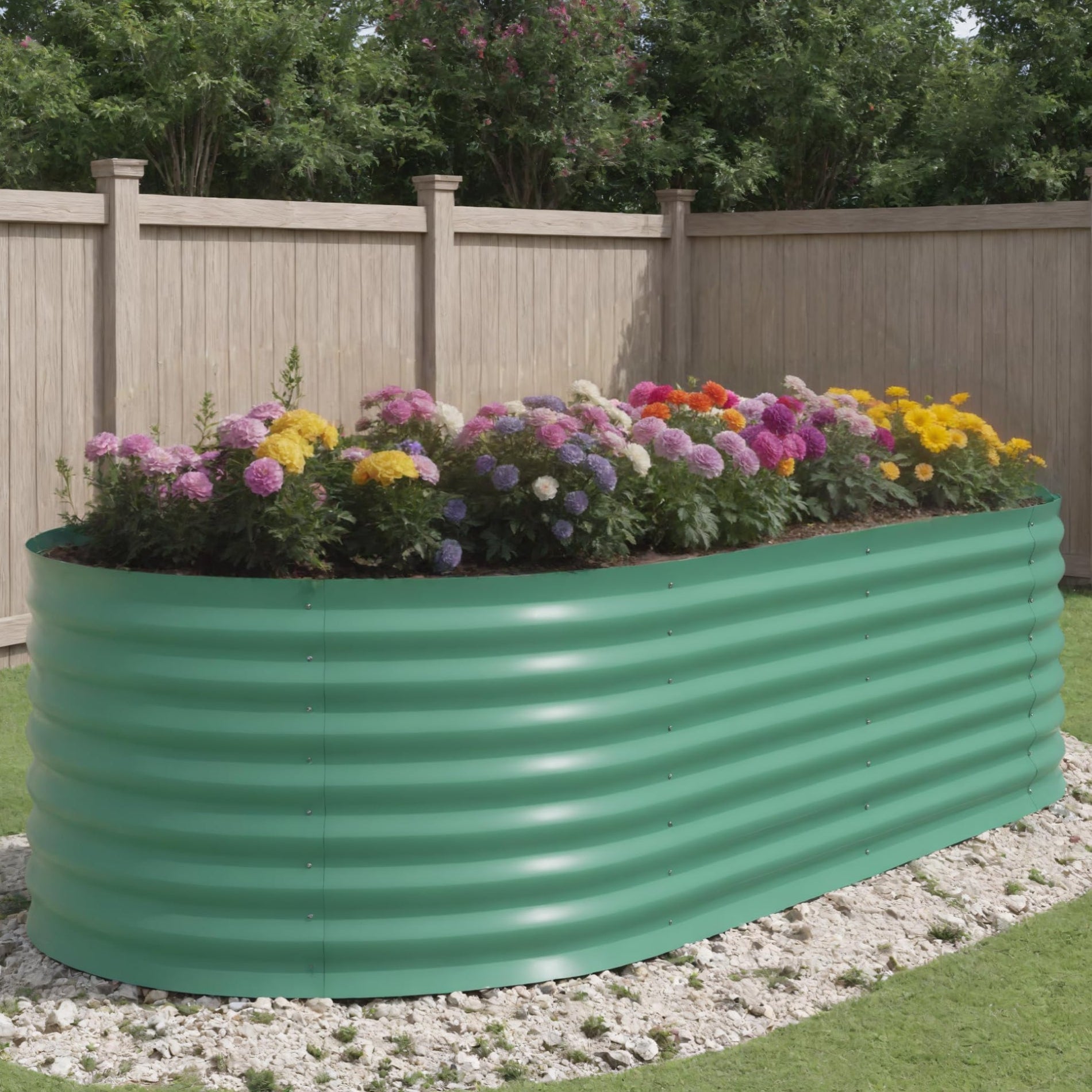 Garvee 8' X 4' X 2' Oval Metal Raised Garden Bed with Safety Edging, Outdoor Planter Box for Vegetables & Plants, Green