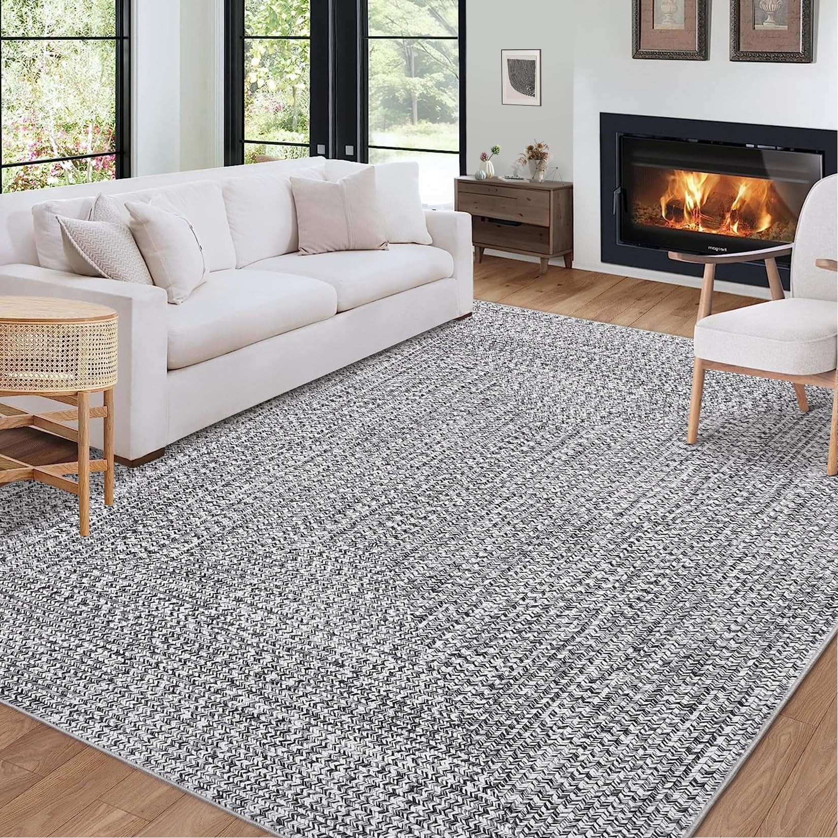 Garvee 5x7 Washable Printed Braided Rug Non Slip Stain Resistant Carpet Grey 5'x7' for Living Room Dining Room Bedroom