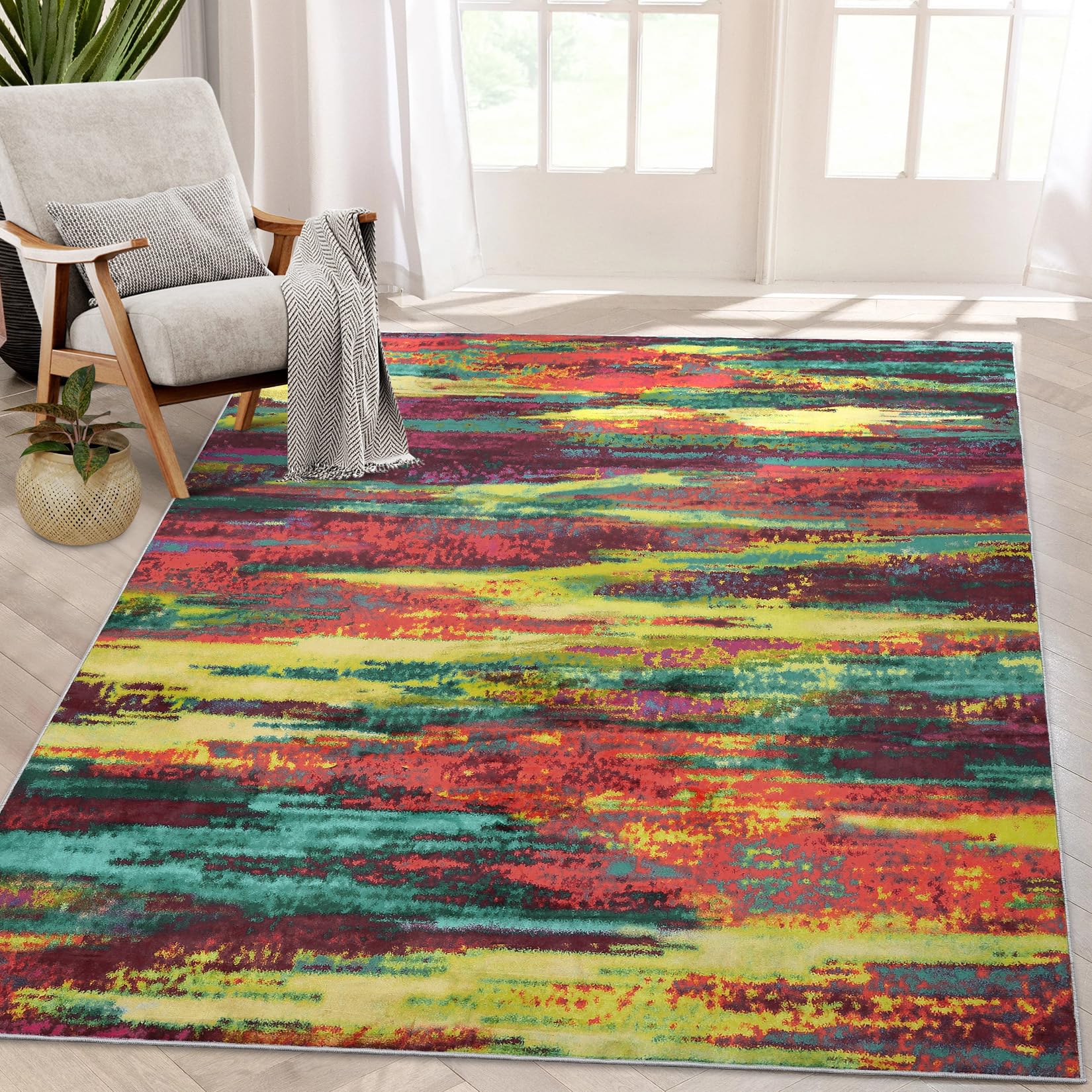 Garvee Washable Rug 5x7 Area Rugs for Bedroom Rug for Living Room Flannel Soft Carpet Non Slip Modern Rug Abstract Floor Mats Throw Rugs for Dining Ro