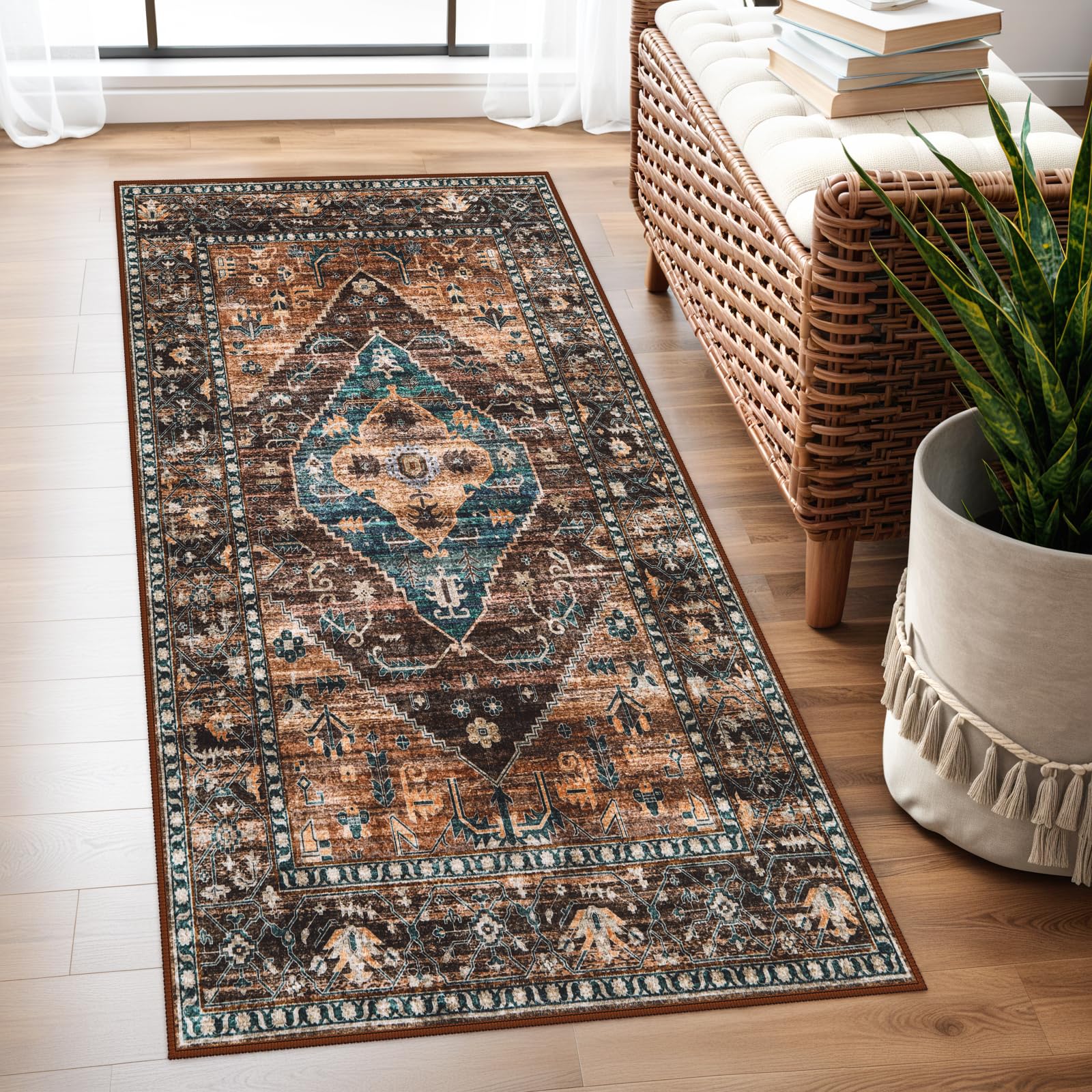 Lahome 2x4 Washable Entryway Runner Rug - Non-Slip Ultra-Thin Stain Resistant Kitchen Rugs, Oriental Print Carpet Runner for Hallway Bedroom Laundry R