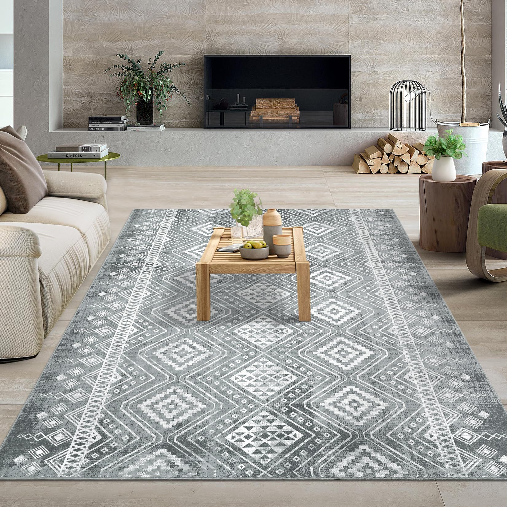 Garvee 8x10 Rug for Bedroom Bohemian Throw Rugs with Rubber Backing Washable Rug Living Room Rugs Soft Rug No Shedding Floor Mats Vintage Area Rugs fo