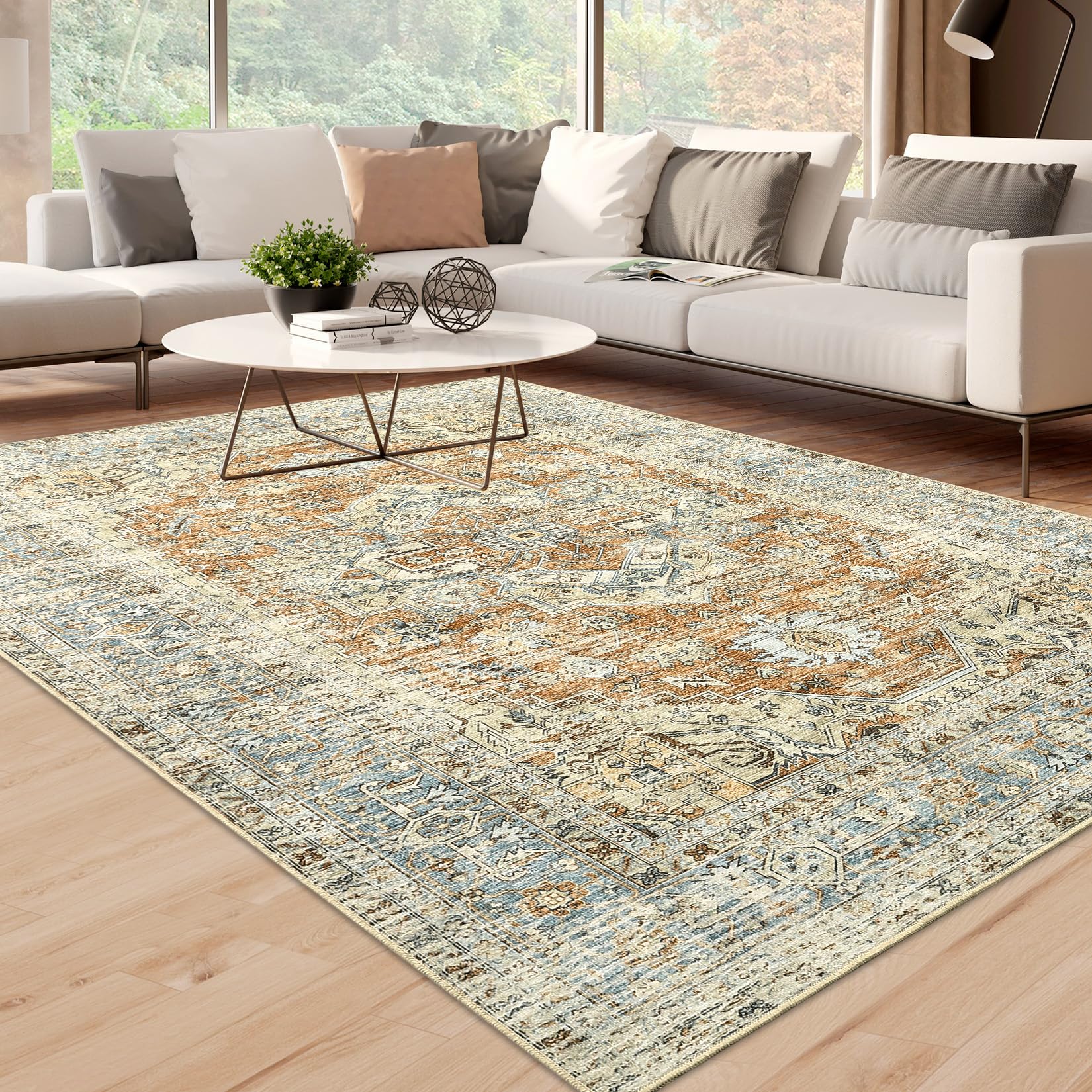 Garvee Area Rugs for Living Room 8x10 Large Washable Rug Boho Rug Vintage Oriental Rug Bedroom Decor Floor Mats Large Area Rug Office Rug Distressed R