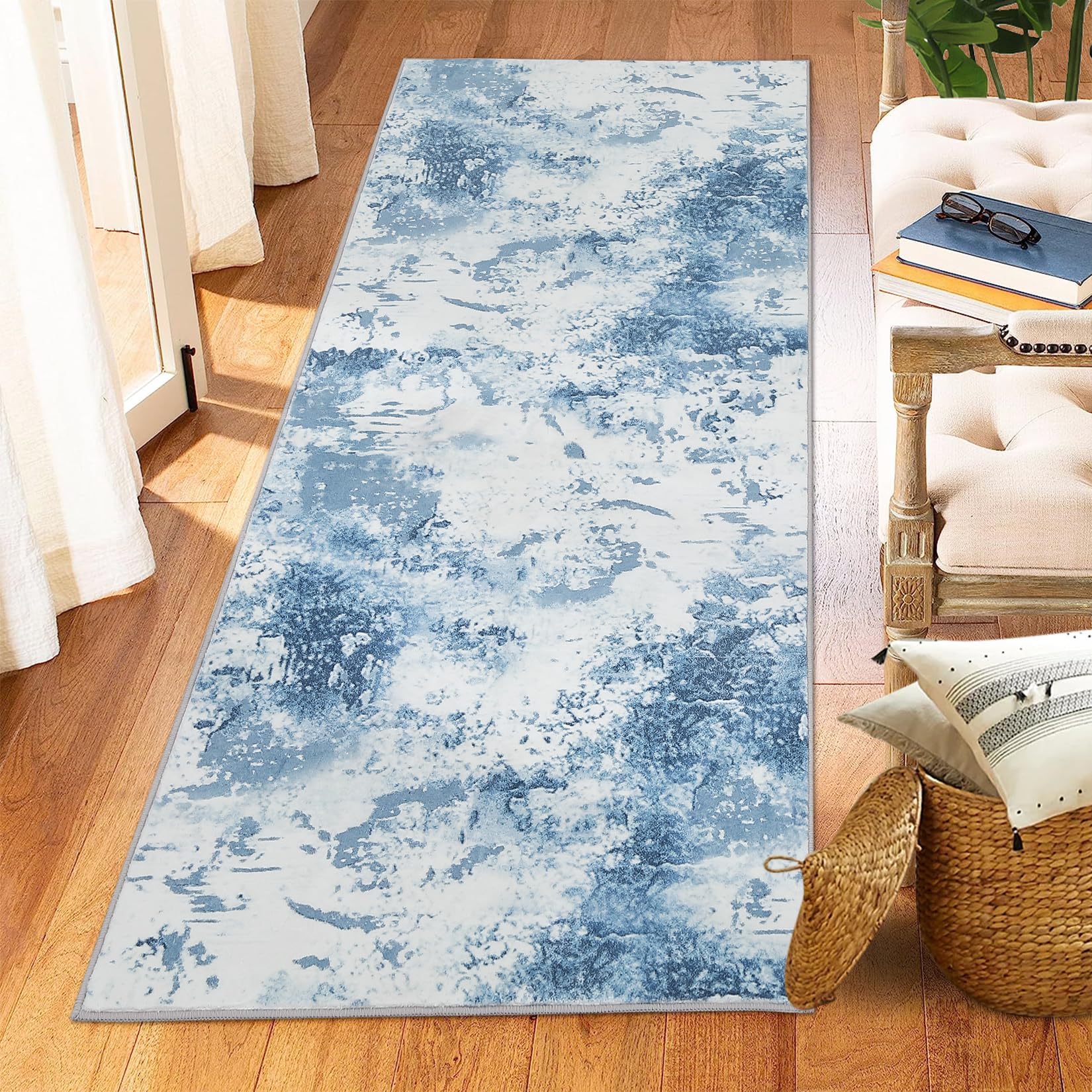 Garvee Washable Soft Runner Rug, 2x6 Modern Abstract Design Area Rugs, Stain Resistant Foldable Carpet Non-Shedding Floor Mat with Non-Slip Backing, f