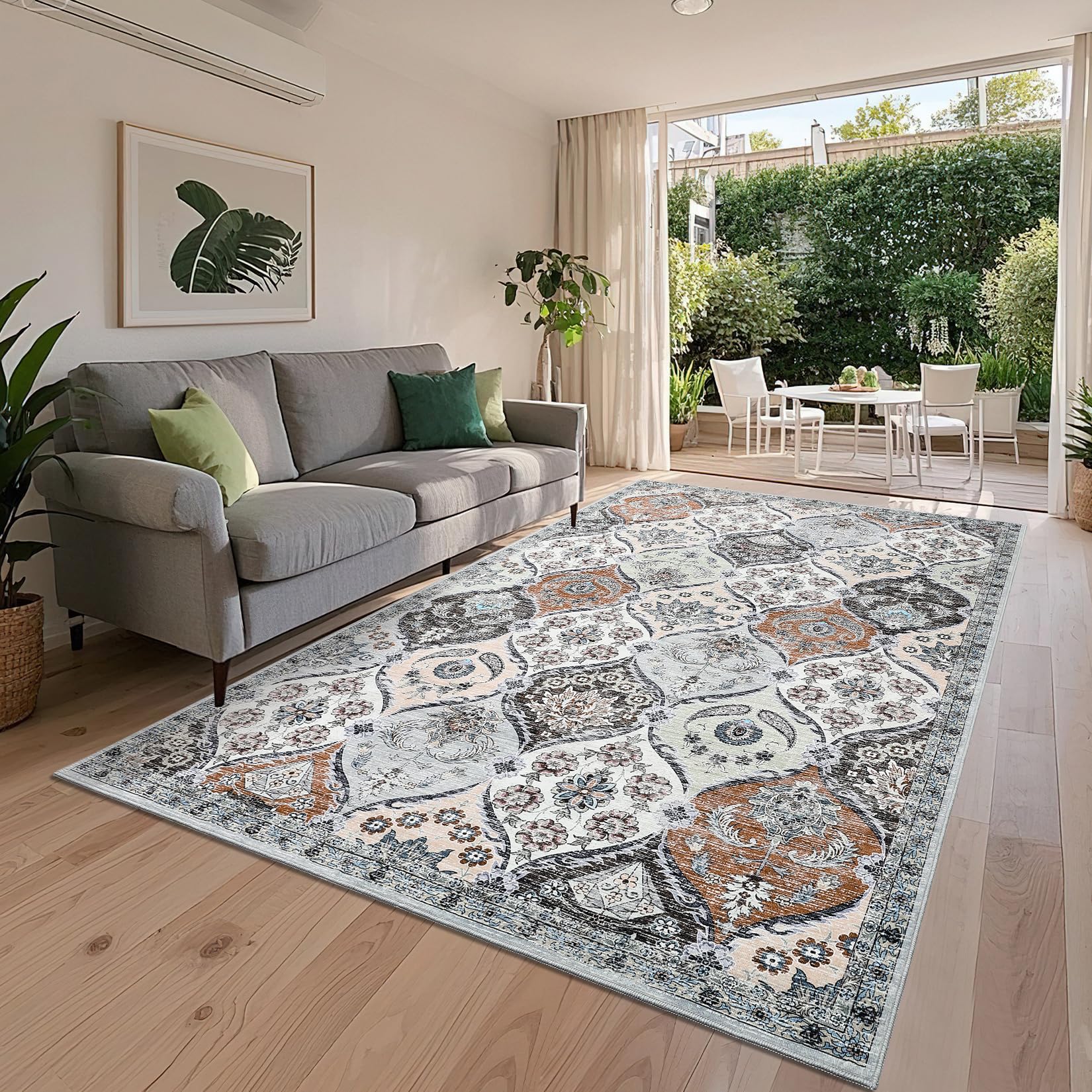 Garvee Washable Rugs 8x10 Ultra-Thin Oriental Non-Slip Accent Carpet for Living Room Bedroom, Multi