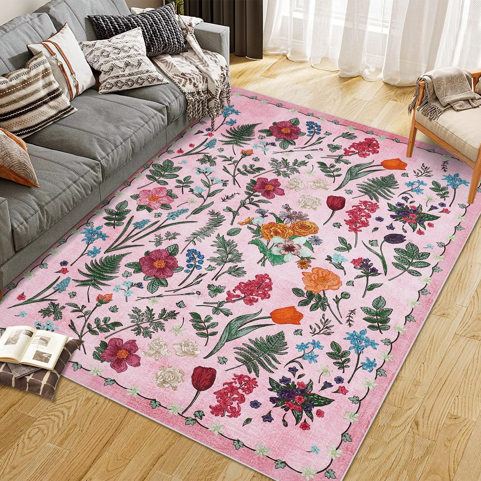 Garvee Colorful Floral Door Area Rug Non-Slip Soft Faux Wool Carpet for Entryway Kitchen Bedroom, Multiple Sizes, Vintage Design