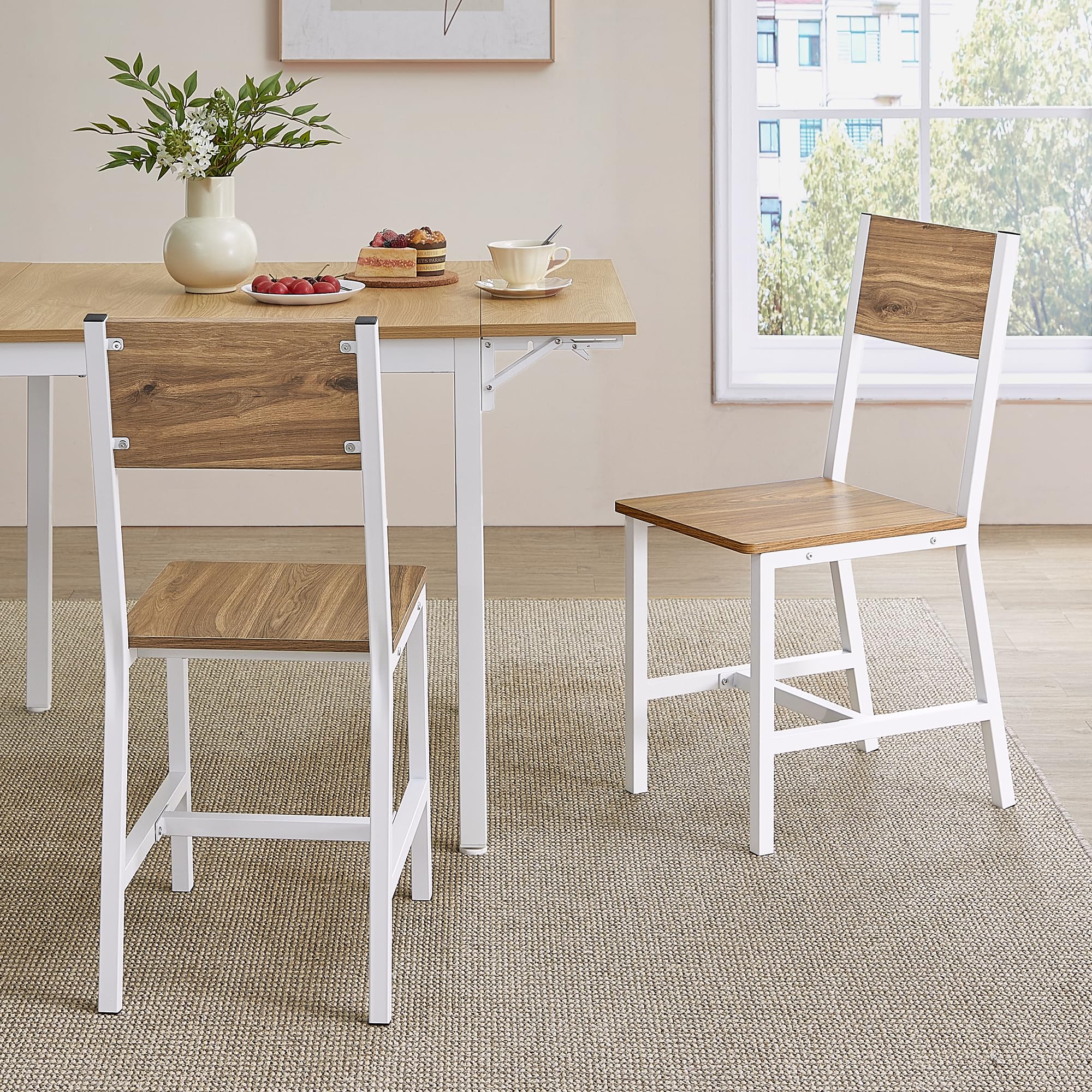 VASAGLE Dining Chair Set of 2, Rustic Wood Chairs with Metal Steel Frame, Easy to Assemble, Comfortable Seat, Modern Farmhouse Chair for Kitchen, Bedr