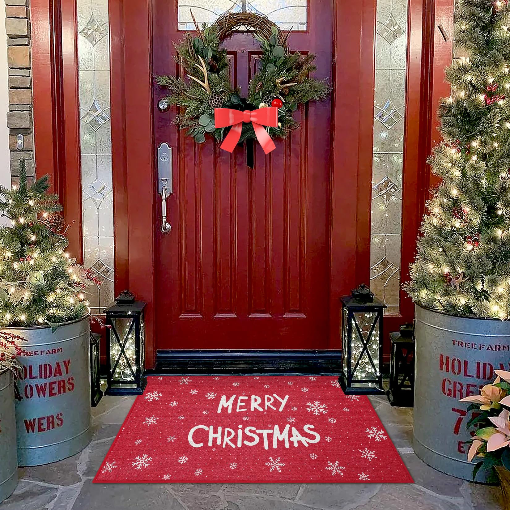 Garvee Indoor Door Mat Non-Skid Christmas Decorative Doormat Xmas Welcome Doormat Washable Floor Mats Low Pile Front Door Mat for Bedroom Living Room 