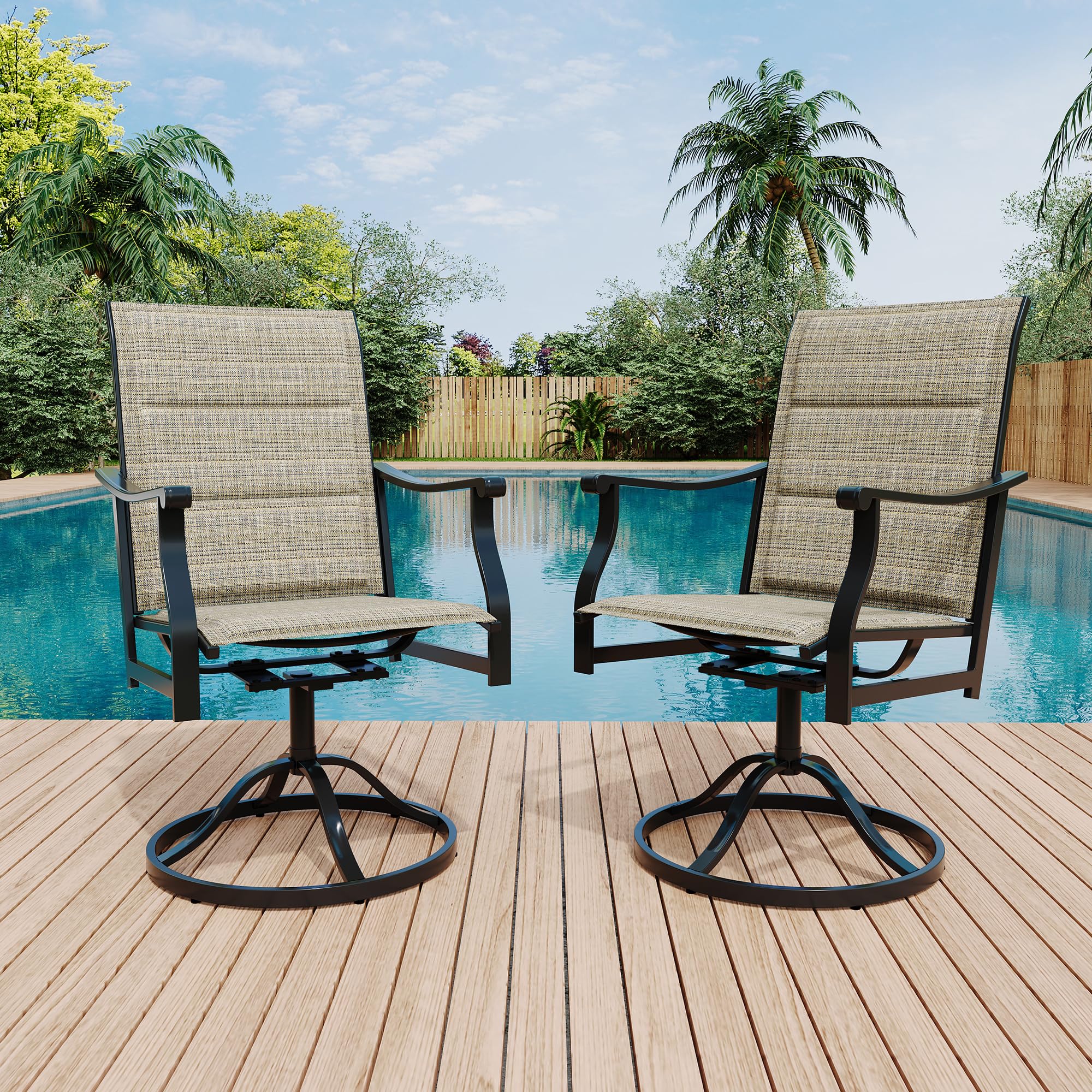 Garvee Outdoor Swivel Dining Chairs Set of 2 - Padded Textilene Breathable Back, Swivel Patio Sling Chairs for Poolside, Lawn & Garden, Gold