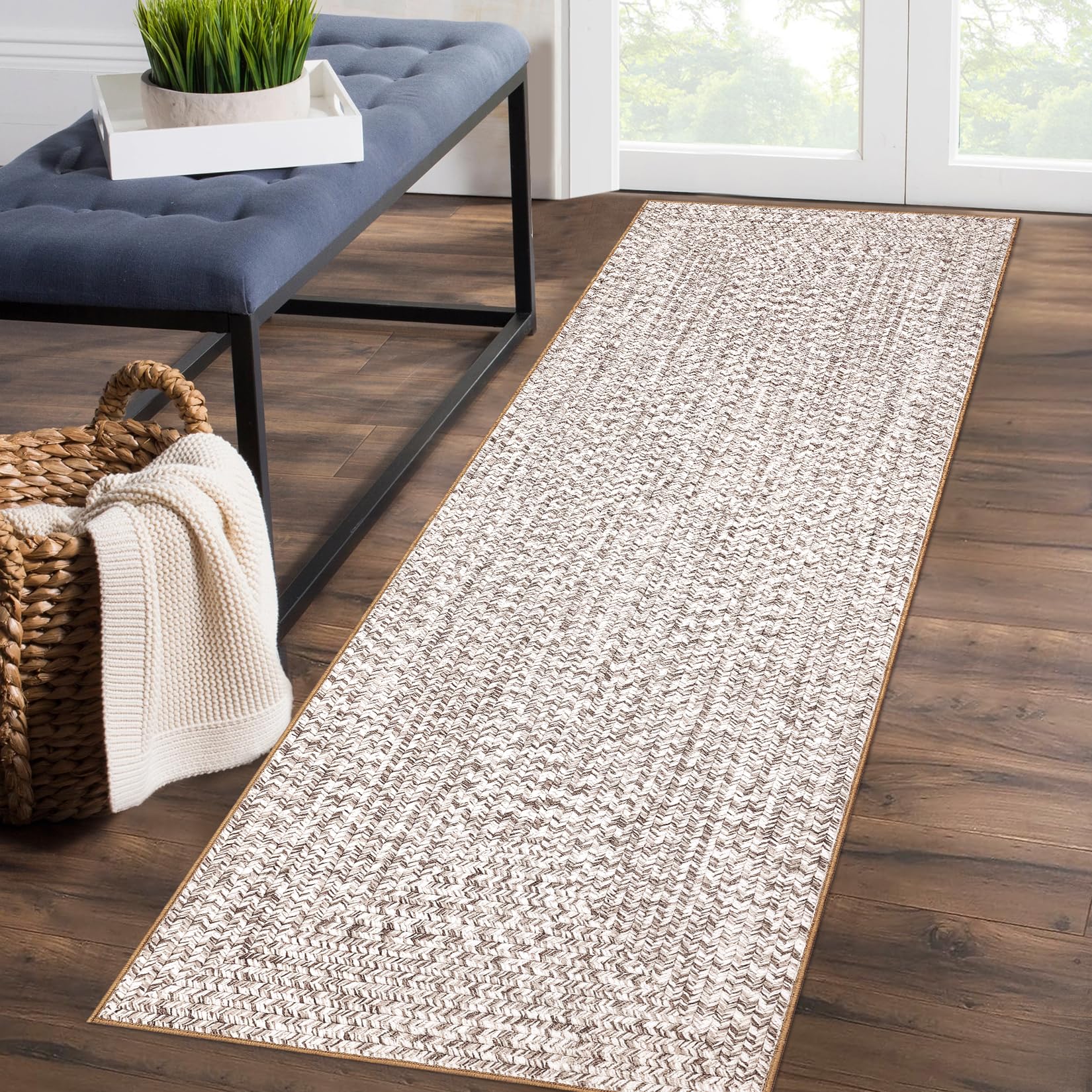 Garvee Runner Rug Washable Non Slip Braided Hallway Runner Carpet 2'x8' Beige Grey