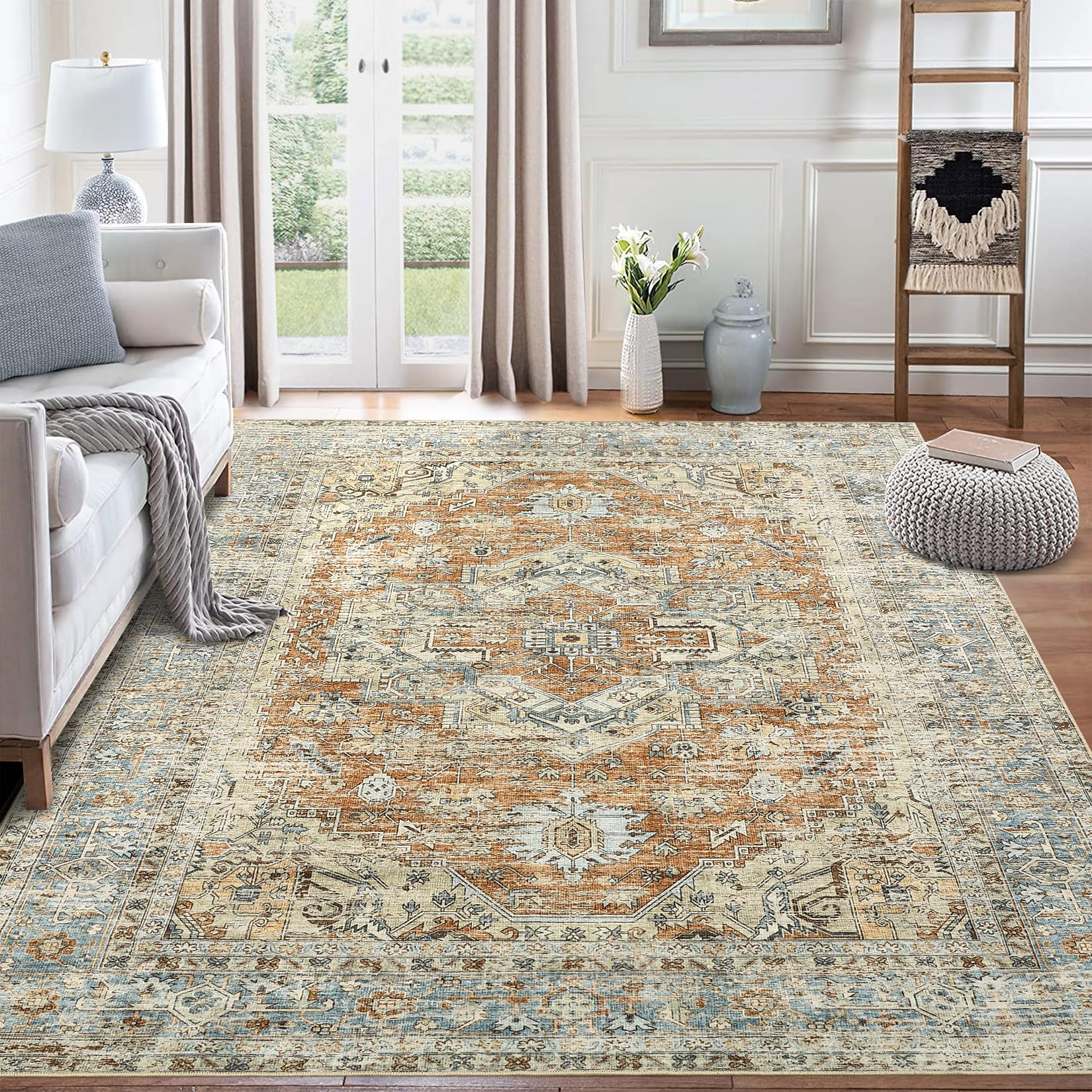 Garvee Rugs for Living Room 5x7 Rug Boho Area Rug Washable Rugs Vintage Oriental Rug Bedroom Decor Floor Mats Soft Rug Non Slip Non Shedding Office Ru