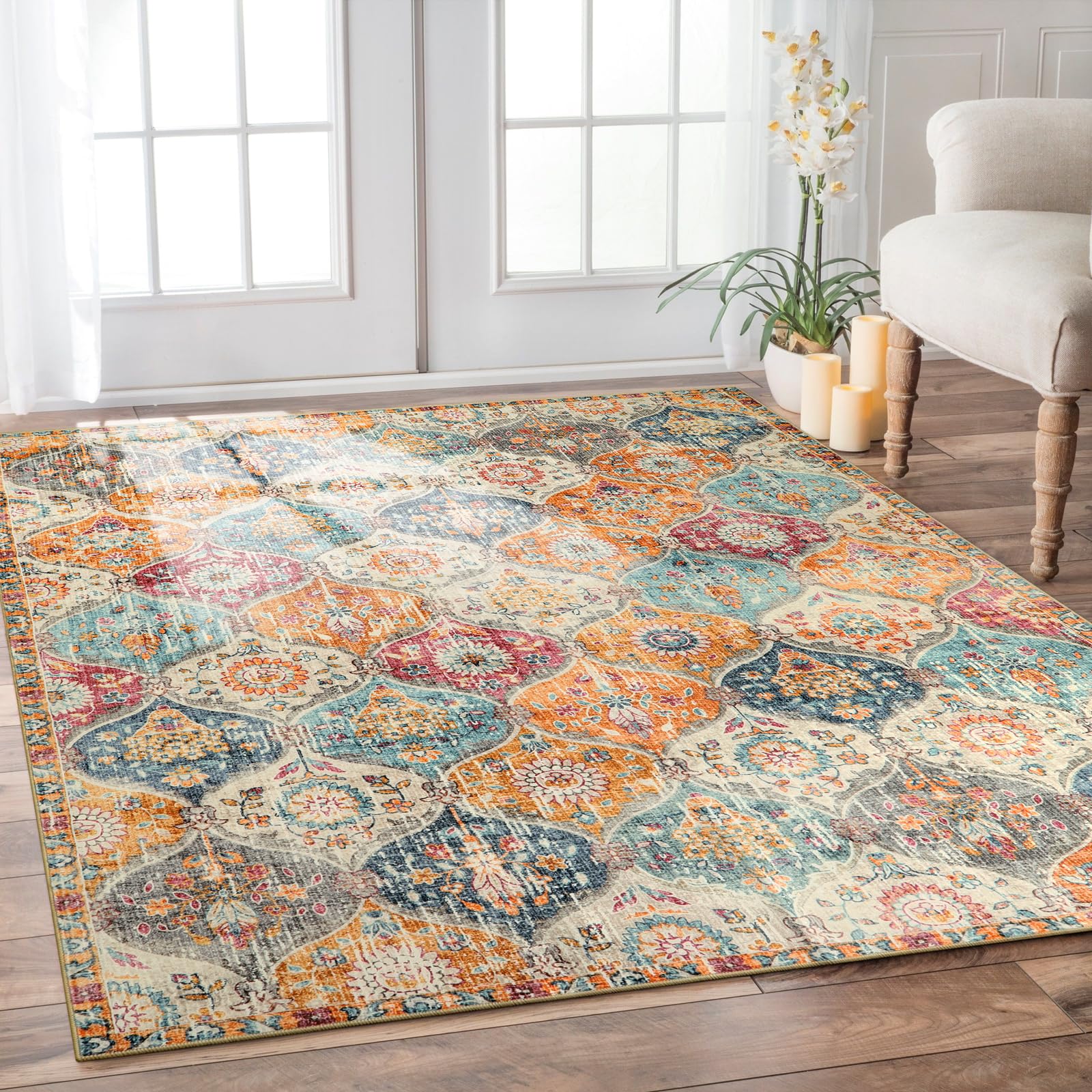 Lahome Moroccan 6x9 Rugs for Living Room, Soft Washable 6x9 Area Rug for Bedroom, Ultra-Thin Oriental Trellis Distressed Non Shedding Throw Large Carp