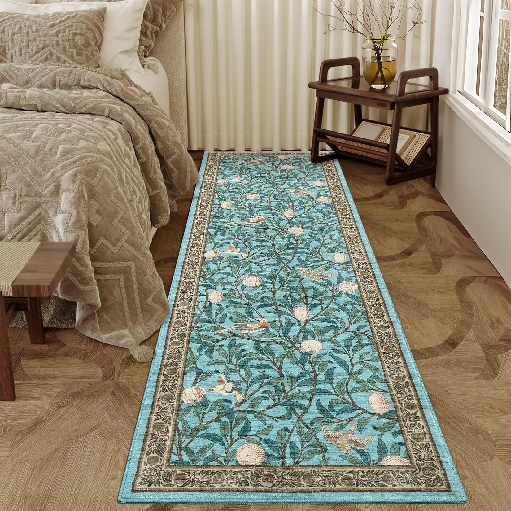 Garvee 2x6 Kitchen Rug Washable Non Slip Botanical Leaf Print Soft Throw Carpet Light Blue for Hallway Bathroom Entryway Living Room