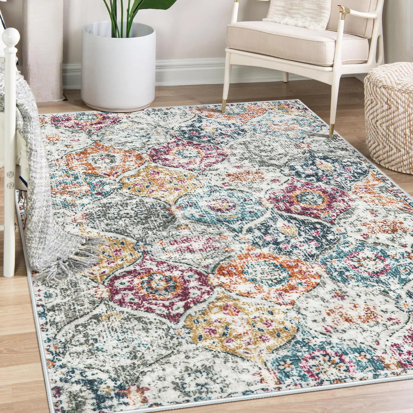 Lahome Moroccan Trellis Washable Small Area Rug, 3x5 Black Rug for Bedroom Living Room, Non-Slip Oriental Accent Throw Carpet for Kitchen Office Entry