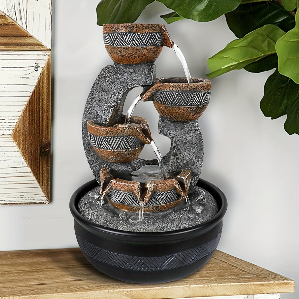 TEMU 15.7''h Tabletop Water Fountain With Led Lights - And Relaxing - Small Desktop Waterfall Fountain For Home And Office Decoration