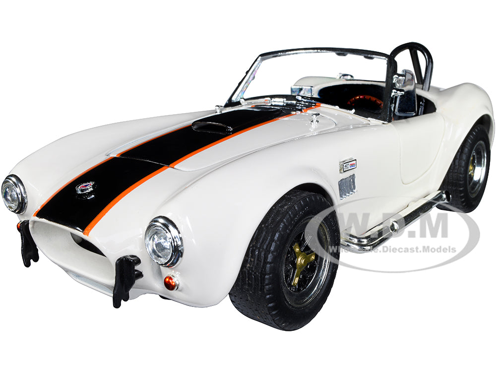 1964 Shelby Cobra 427 S-C Roadster Cream with Black and Orange Stripes 1-18 Diecast Model Car by Road Signature