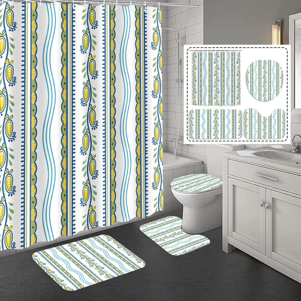 YL-37316 Hot selling shower curtain manufacturer Bomi digital printed polyester shower curtain non-slip mat set