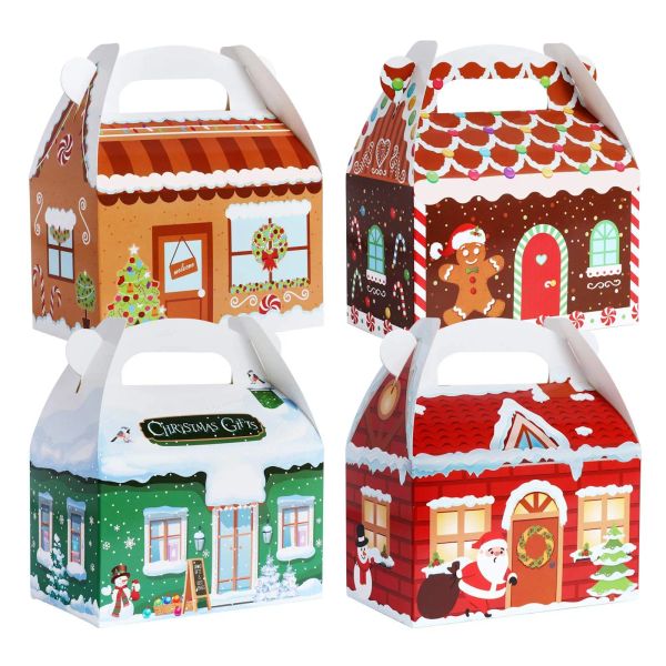 Treat Christmas Decorations Boxes Santa Elf Snowman Elk Xmas Cardboard Present Candy Cookie with Handles Holiday Party Favor 1027