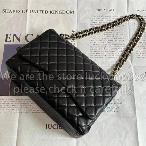 12A Mirror Quality Designer Maxi Double Flap Bag 33cm Womens Genuine Leather Classic Quilted Bags Luxury Handbags Caviar Lambskin Purse Blac