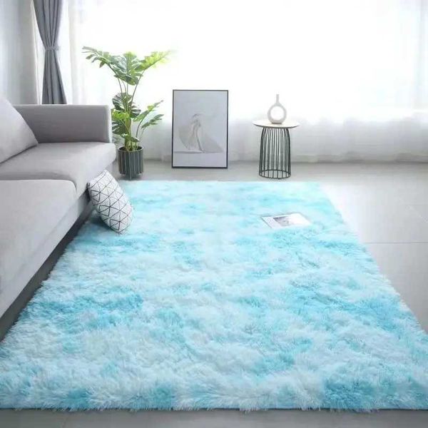 VIKAMA 1PC Silk Wool Rugs Childrens Room Living Room Bedroom Tie-Dye Non-Slip Washable Machine Washable Carpet Mats Y250210