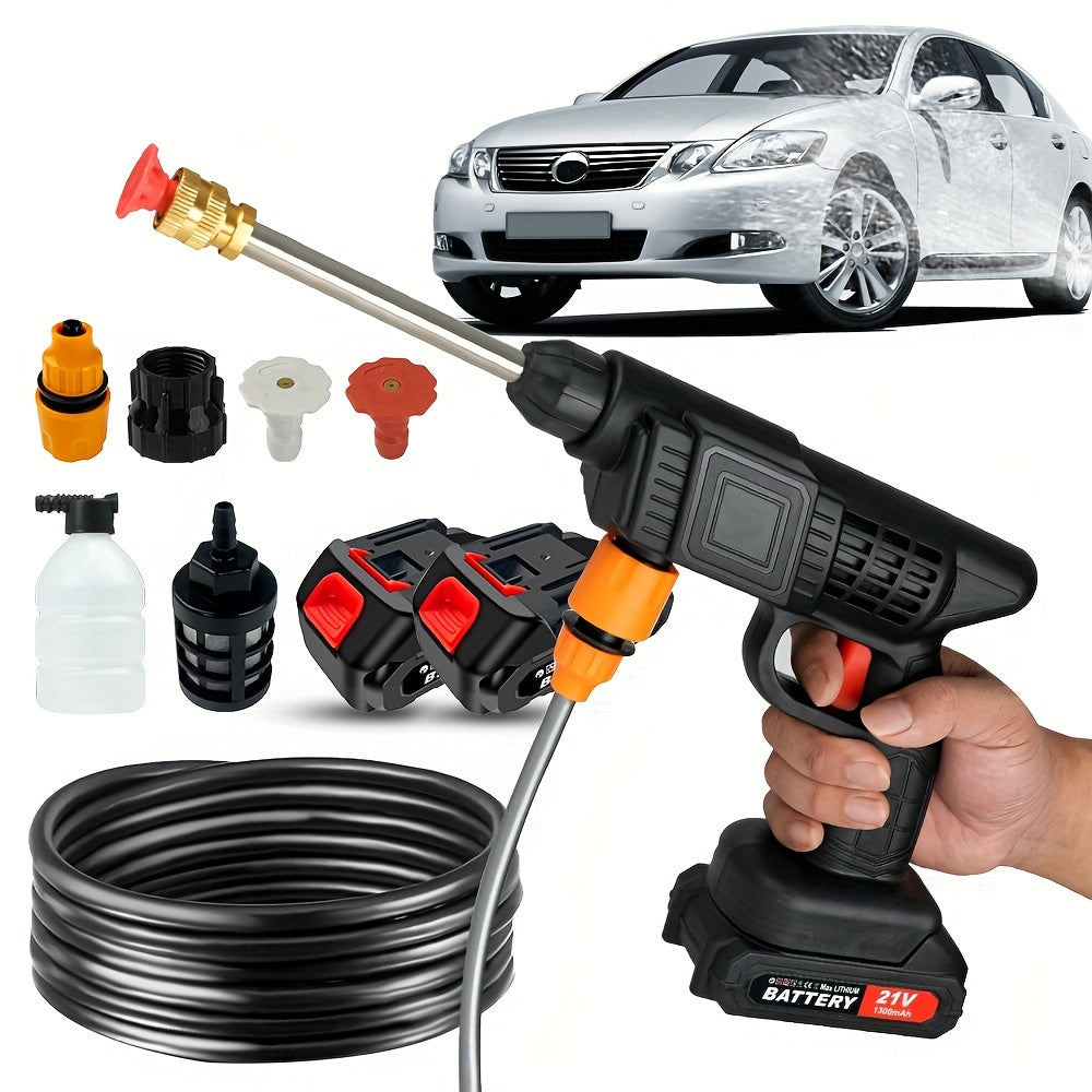 TEMU Cordless Long Pole Water Spray Gun, High Pressure Car Wash Water Gun, Flexible Hose, Adjustable Nozzle, With Foam Cup, Cleaning, Lightweight