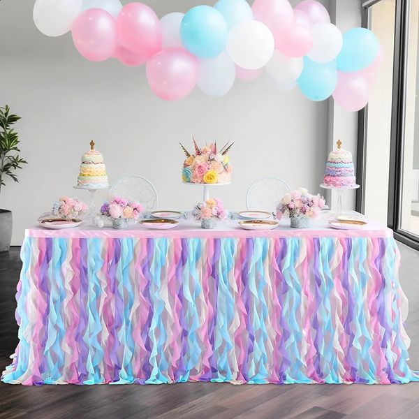 IvoryTable Skirt with Double Layer Organza Elegant Wedding Decorations Bridal Shower Tutu Table Skirts for Rectangle Tables 6ft 240730