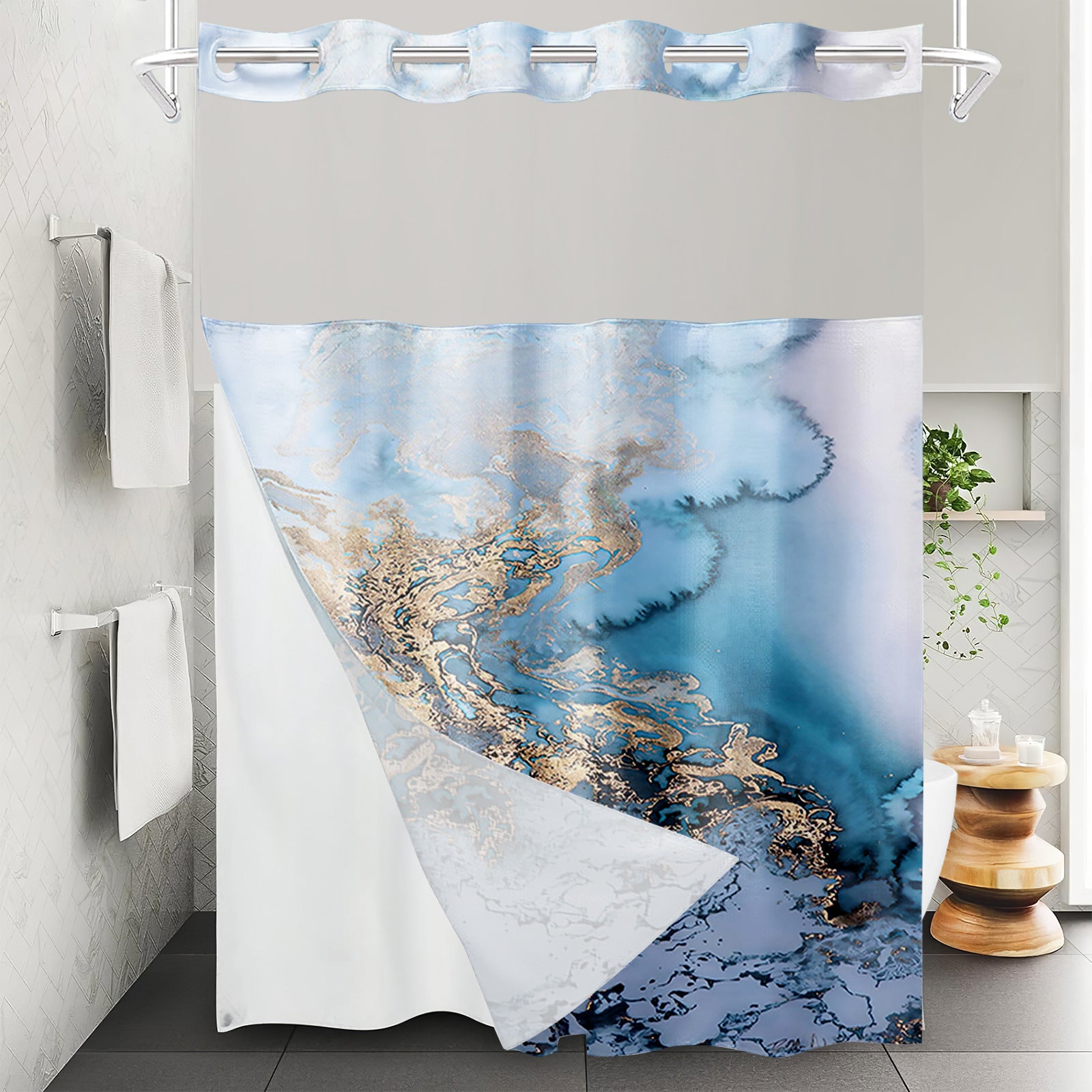 YL-37528 waterproof polyester digital printed marble pattern shower curtain bathroom double layer shower curtain