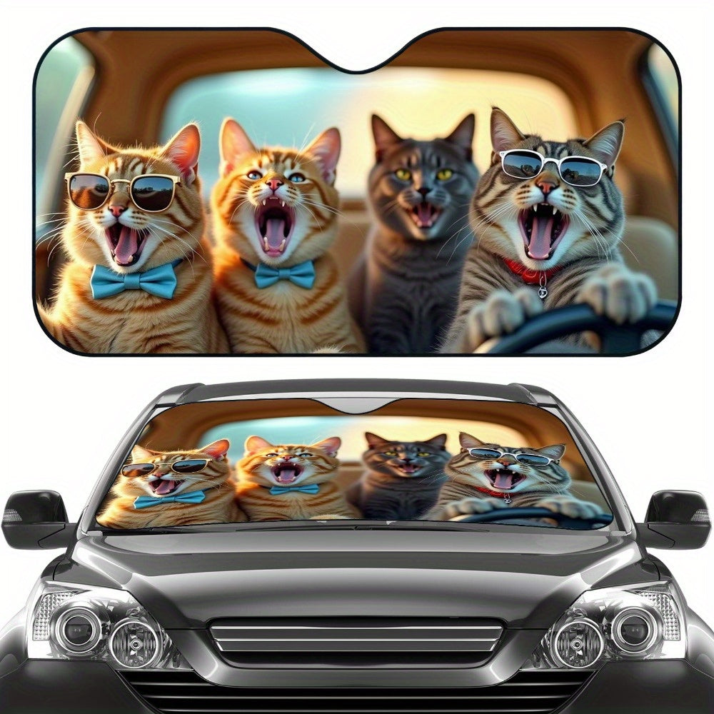 TEMU Sun Protection, 1pc Cute Cat Windshield Sunshade For Car, Foldable, , Universal, And Heat Dissipation, Automotive-interior Accessories, A Gift