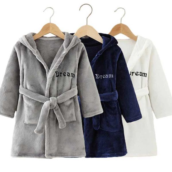 Boy and Girls Flannel Pajamas Robe Autumn and Winter Children Sleepwear Soft Hooded Kids Homewear 2-8 YearsXJ241216