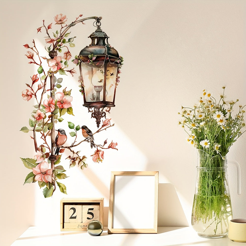 TEMU Floral Chandelier Wall Decal - Self-adhesive, Removable Pvc Sticker For Bedroom, Living Room & Entryway Decor