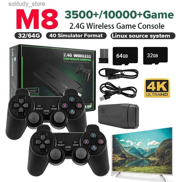 Portable Game Players 1-2 Set M8 Video Game Console 2.4G Double Wireless Controller Game Stick 4K 10000+Games 64 32GB Retro Games for TV 3D