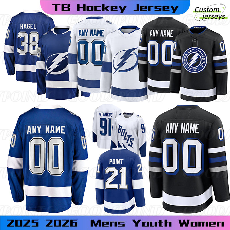Tampa Bay Hockey jersey Kucherov Jersey Vasilevskiy Point Lightning Jersey Nikita Brayden Erik Cirelli Hagel Stamkos Lilleberg 2025 mens hockey jers
