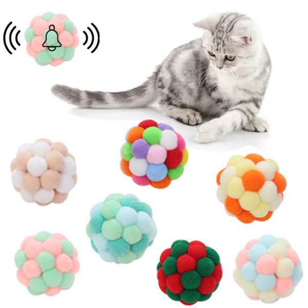 200pcs-lot Pet Cat Toys Colorful Handmade Bouncy Ball Kitten Toys Plush Bell Ball Dog Toy Planet Ball Interactive Pet Supplies