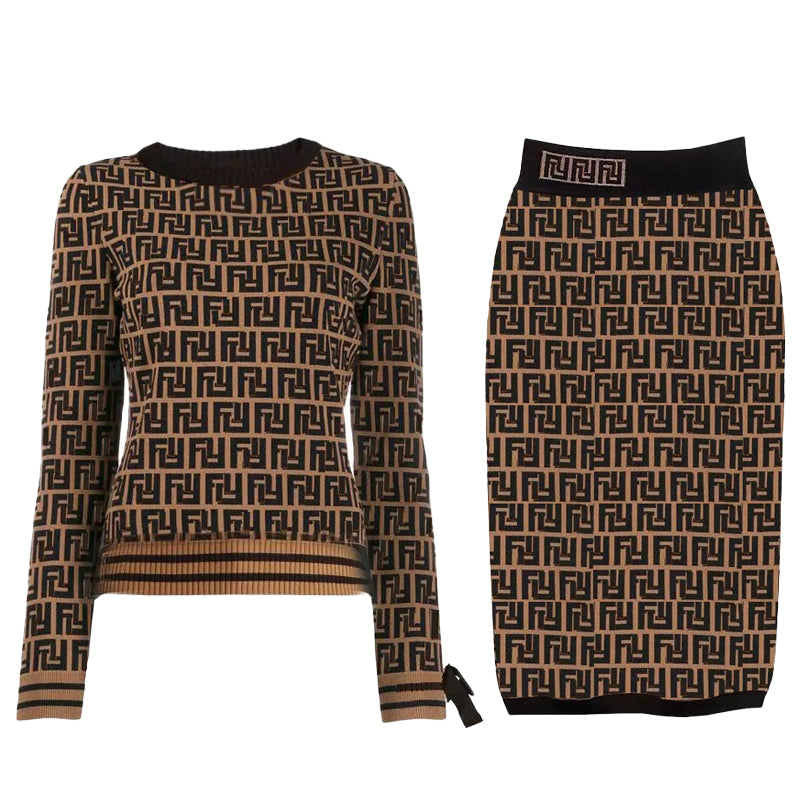 Designer skirt Two Piece Set Women knitting Designer Dress Autumn Winter Cardigan Sweater Two Piece Dress Jacquard Sweater Styling Essentials Chic C