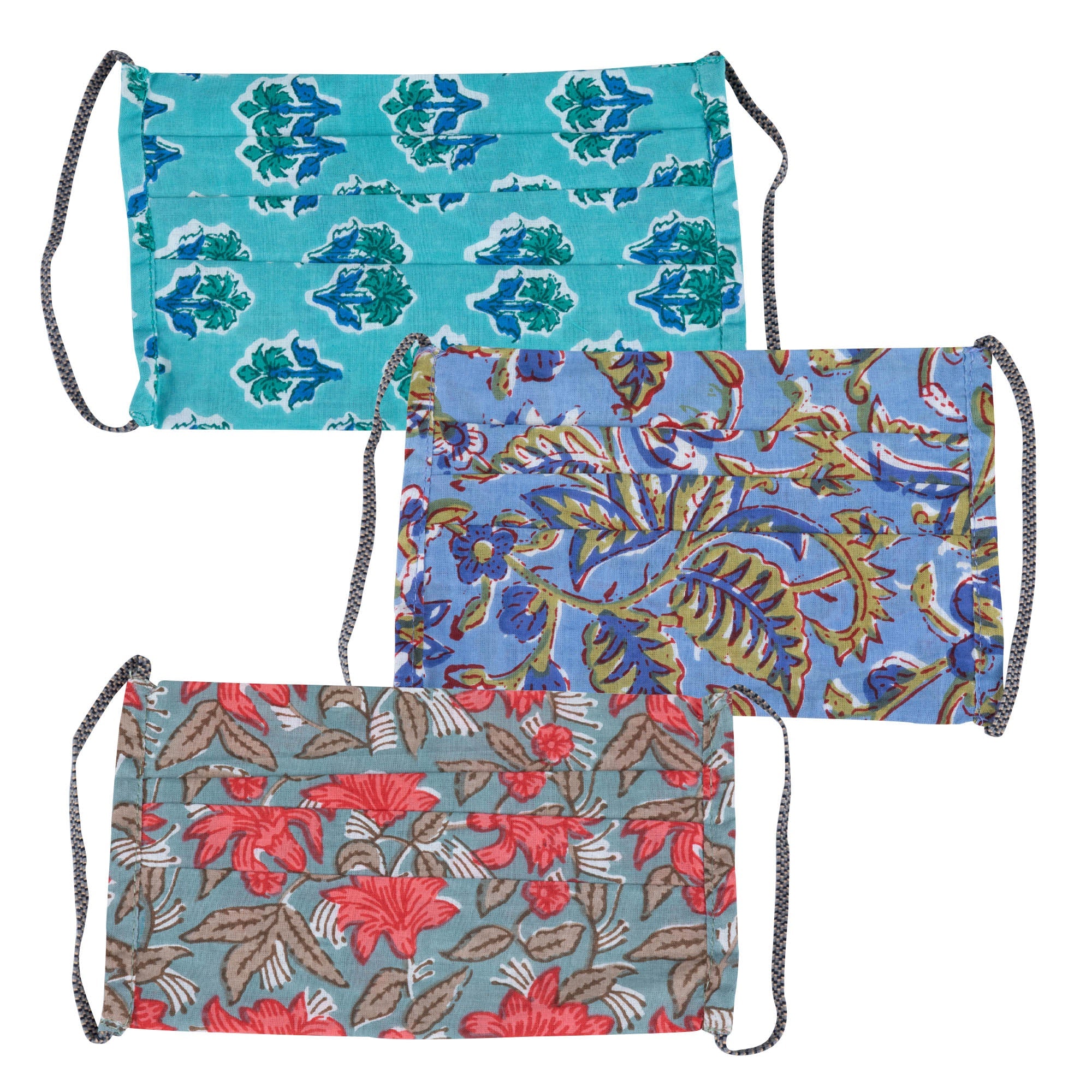Jal Mahal Block Print Face Masks - Set of 3 - Blue