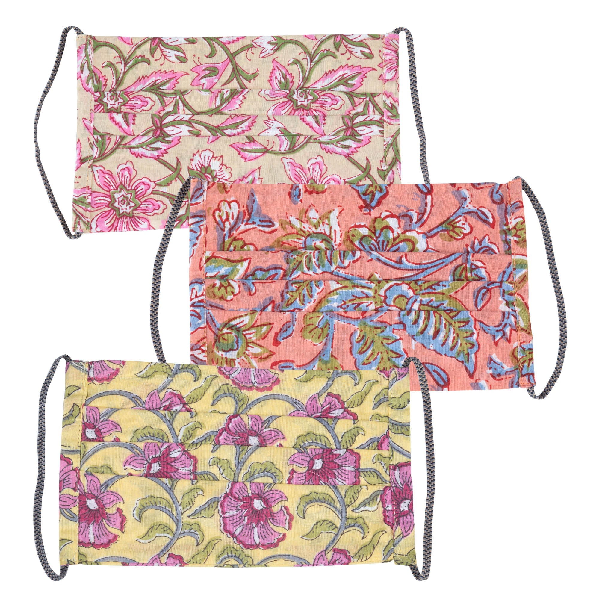Jal Mahal Block Print Face Masks - Set of 3 - Coral
