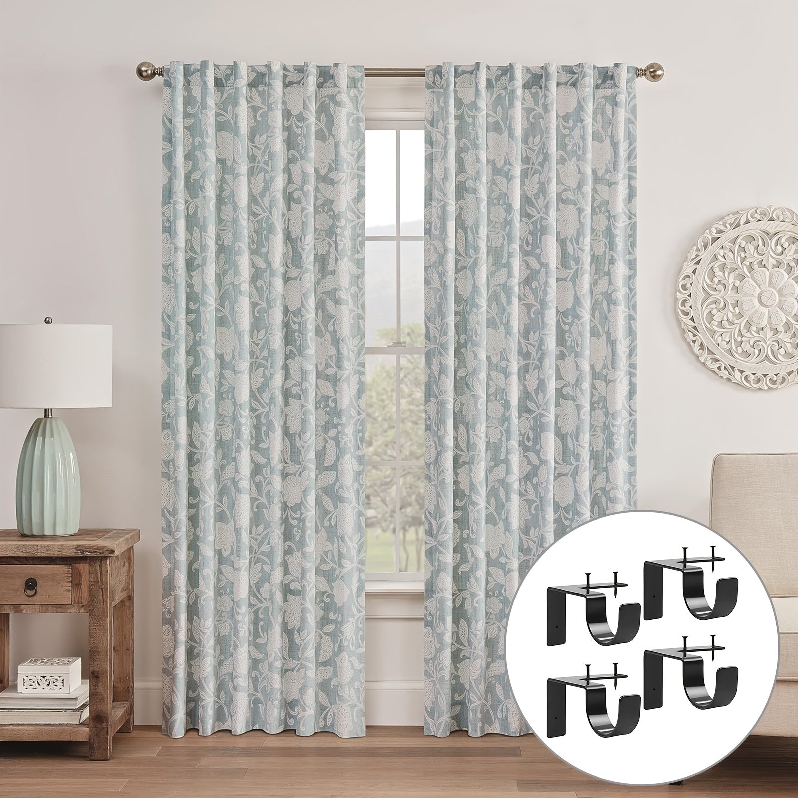 TEMU 4pcs Heavy Duty Metal Curtain Rod Holders With Screws - Rustproof Black, For & Bedrooms